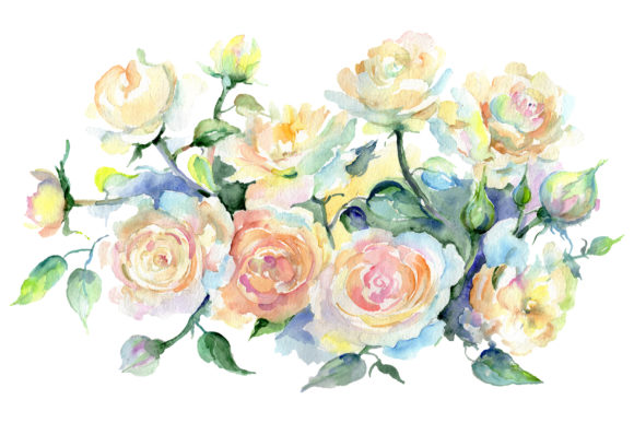 Bouquet of Yellow Roses Watercolor Illustrations