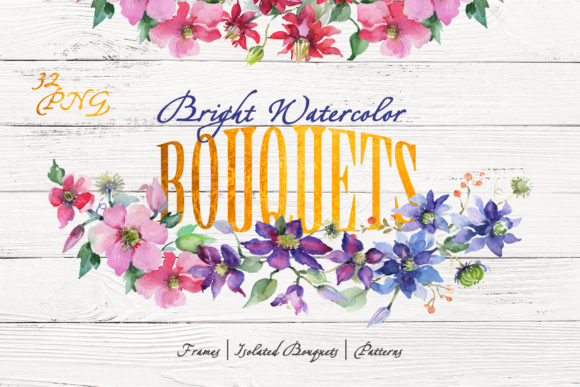 Bright Bouquets Watercolor Png & Illustrations