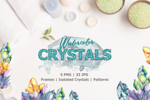 Crystals Blue and Yellow Watercolor Illustrations