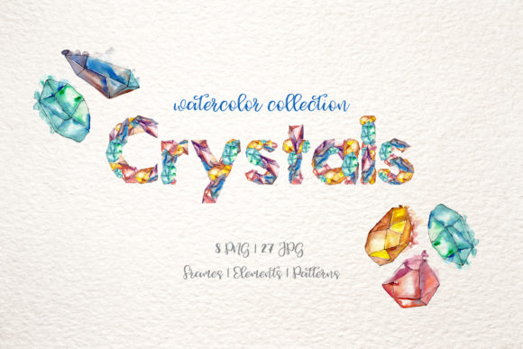 Crystals Watercolor Lilac Color Illustrations