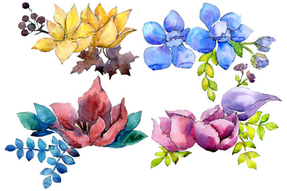 Flower Composition Watercolor Set & Illustrations