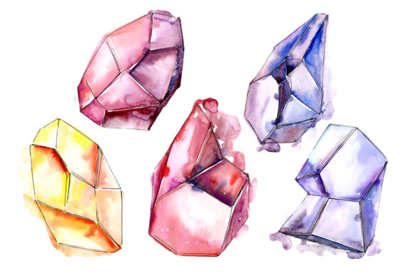 Magic Crystals Watercolor Set & Illustrations
