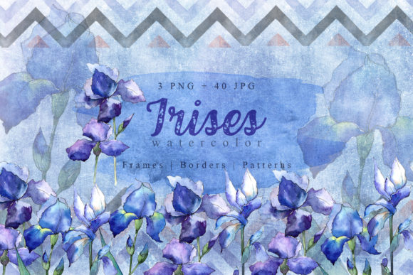 Nice Blue Irises Watercolor Set Illustrations