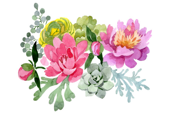 Reviewing Bouquet with Pink Peonies Mirage Watercolor